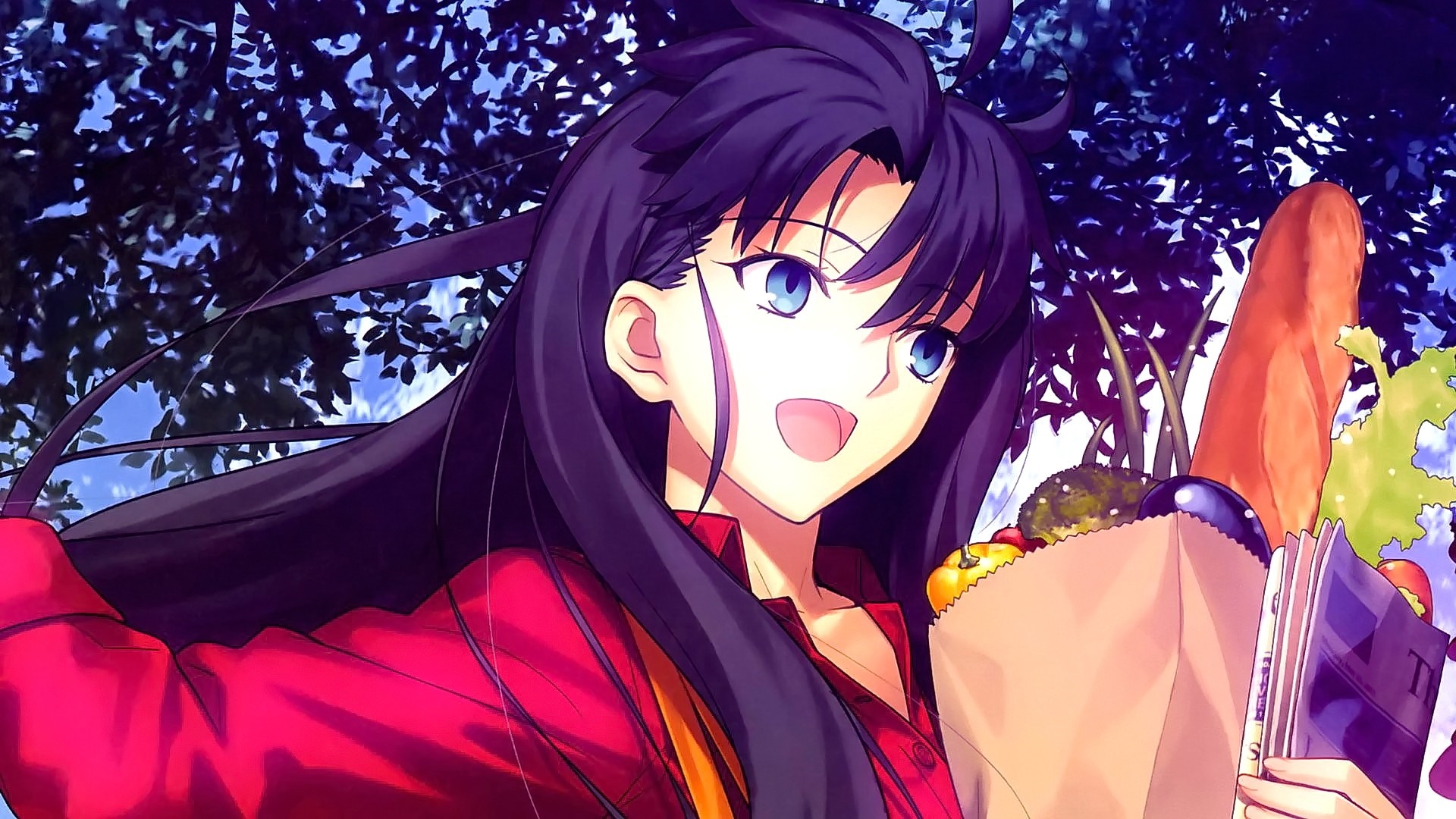 Rin Tohsaka from Fate Series holding groceries HD Wallpaper