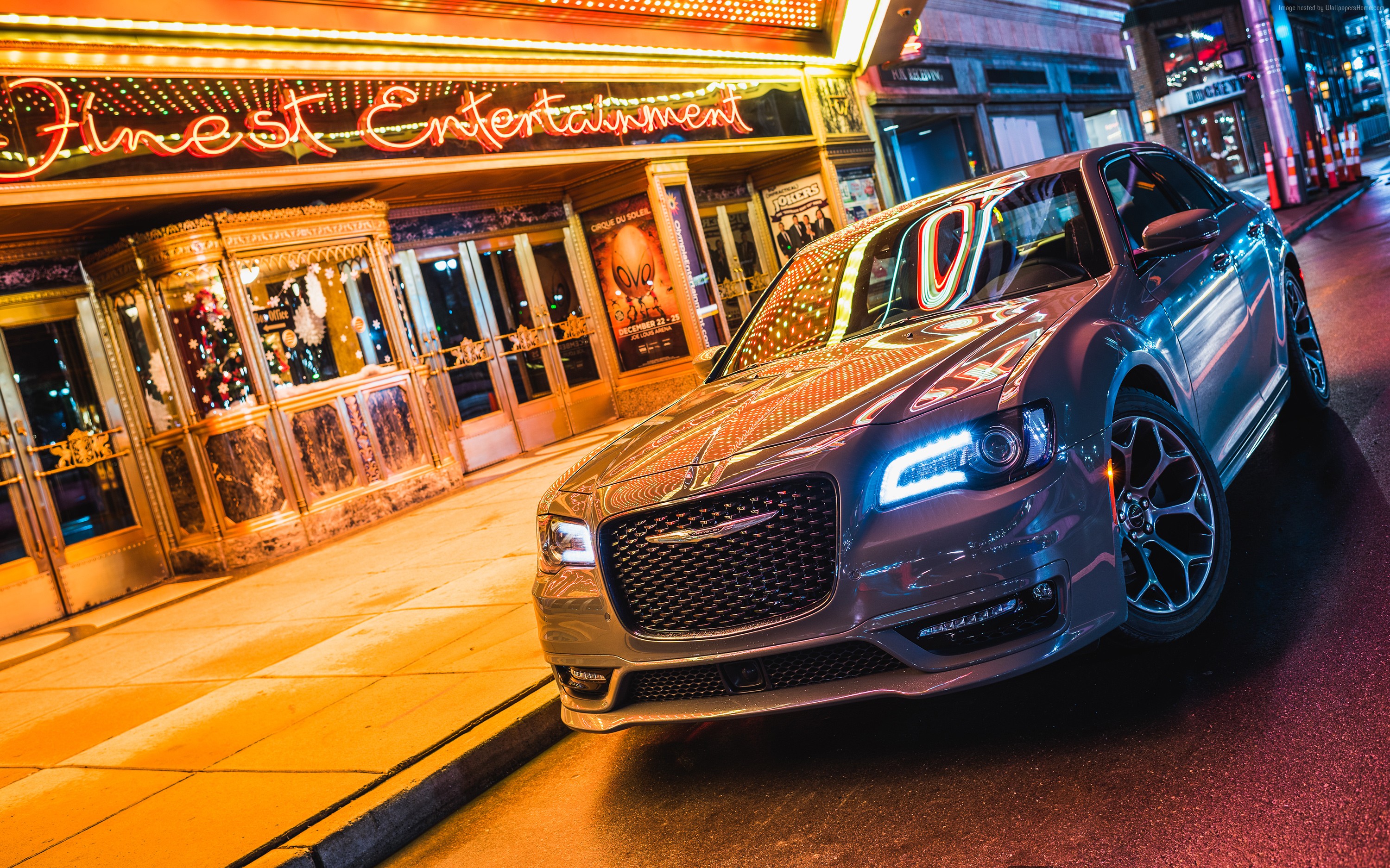 2018 Chrysler 300S parked in front of Finest Entertainment HD Wallpaper