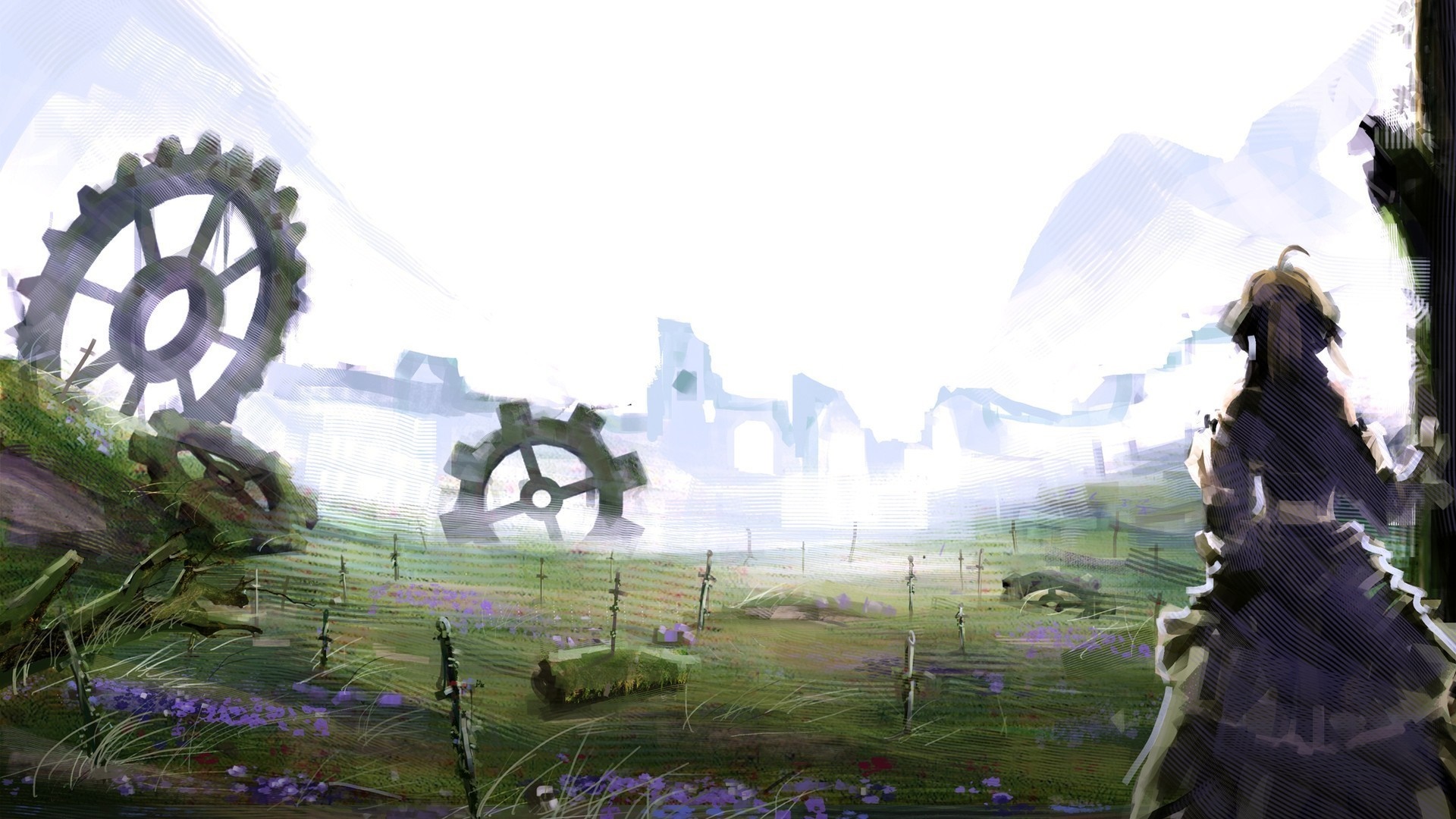 Saber from Fate/stay night in a ruined landscape HD Wallpaper