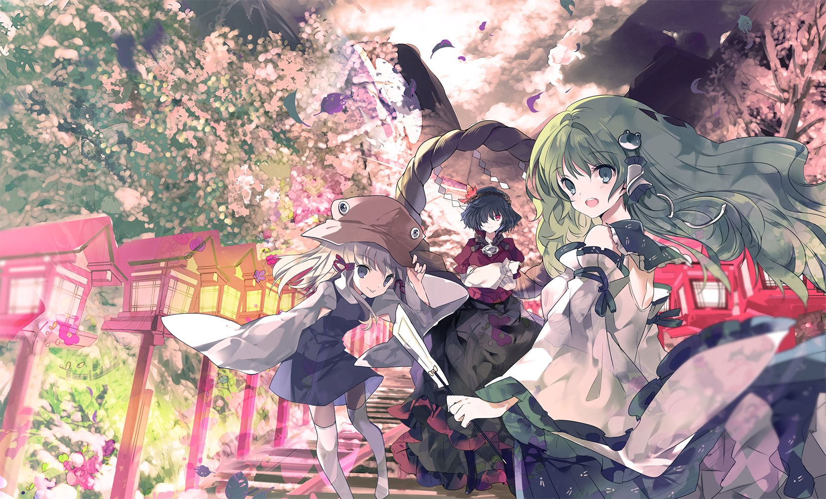 Touhou: Kochiya Sanae, Moriya Suwako, Yasaka Kanako HD Wallpaper