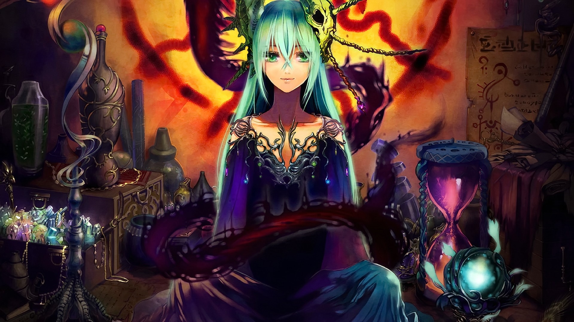 Anime girl with aqua hair and green eyes HD Wallpaper