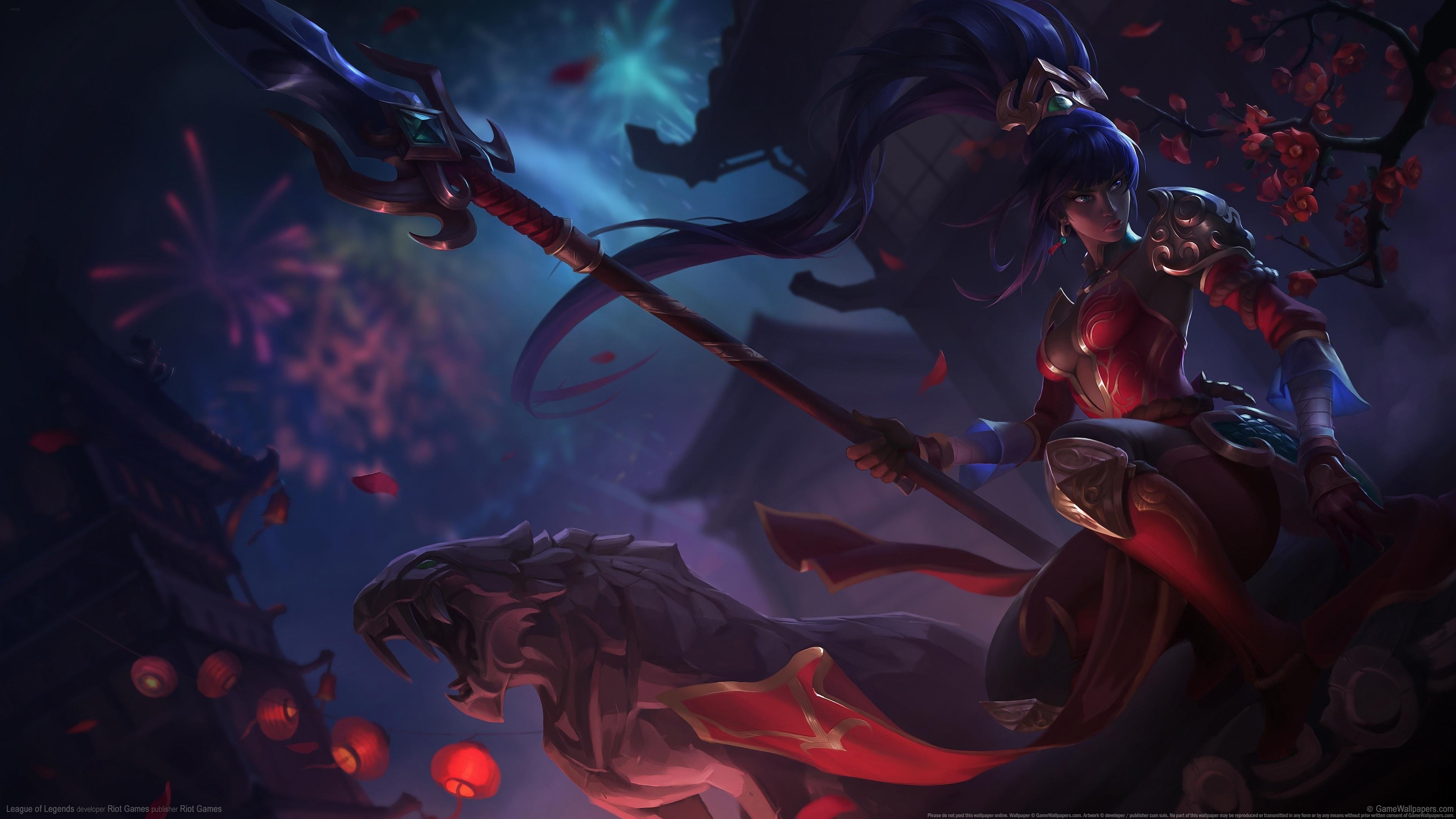 Irelia from League of Legends with a tiger mount HD Wallpaper