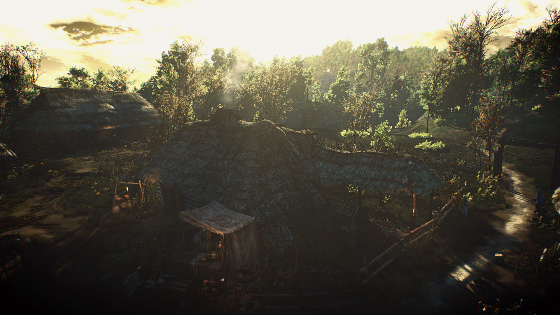 The Witcher 3: Wild Hunt village at sunset HD Wallpaper