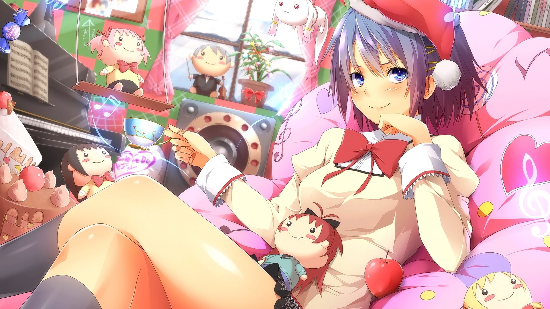 Girl in Santa hat from Mahou Shoujo Madoka Magica HD Wallpaper
