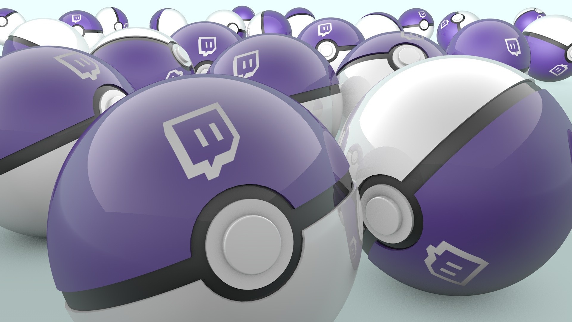 Twitch logo on purple and white pokeballs HD Wallpaper