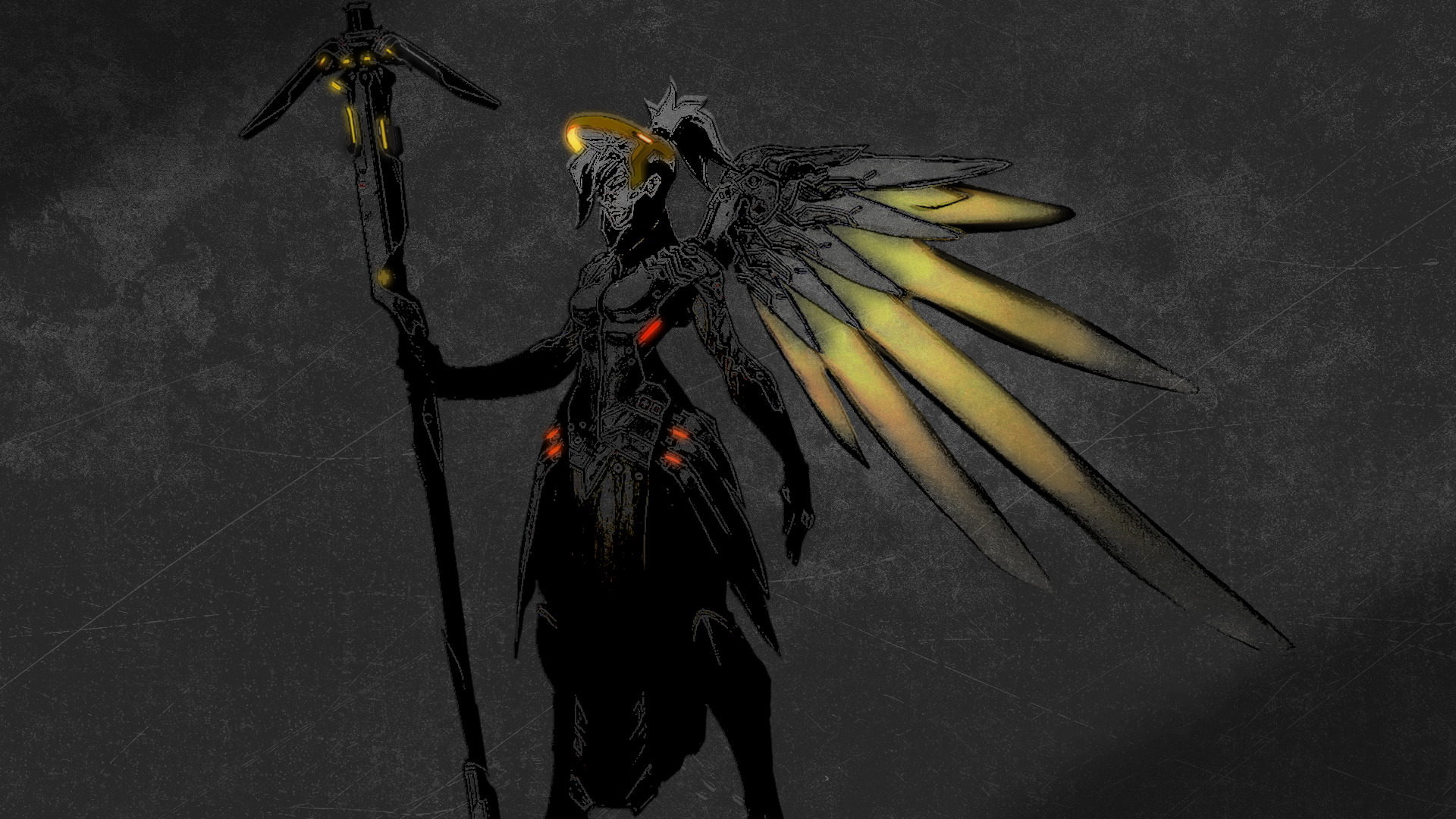 Mercy from Overwatch with staff and wings HD Wallpaper
