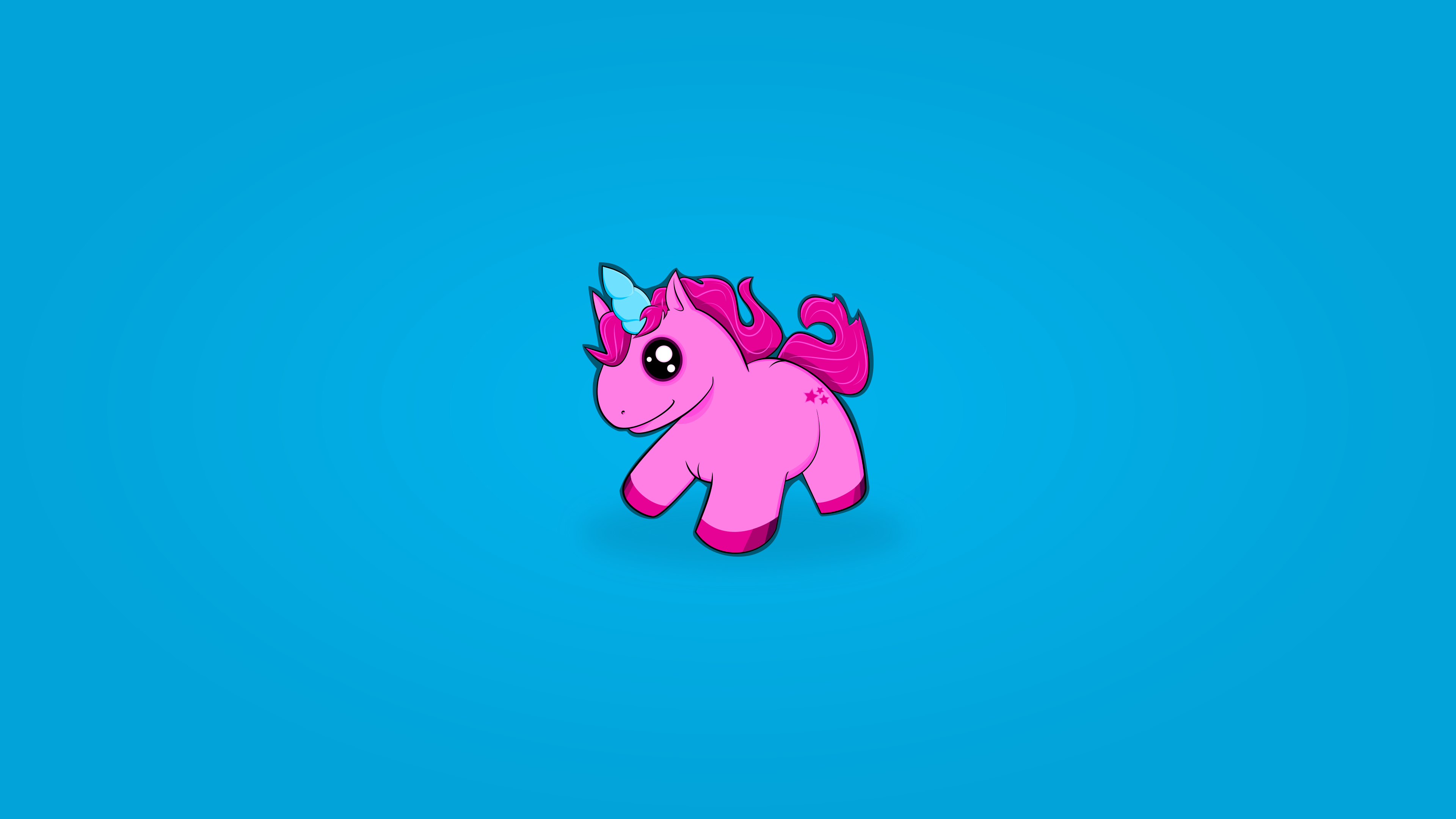 Pink cartoon unicorn with blue horn and pink mane HD Wallpaper