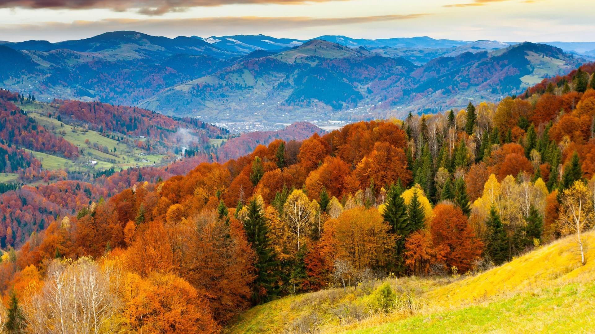 Autumn mountain landscape with colorful trees HD Wallpaper