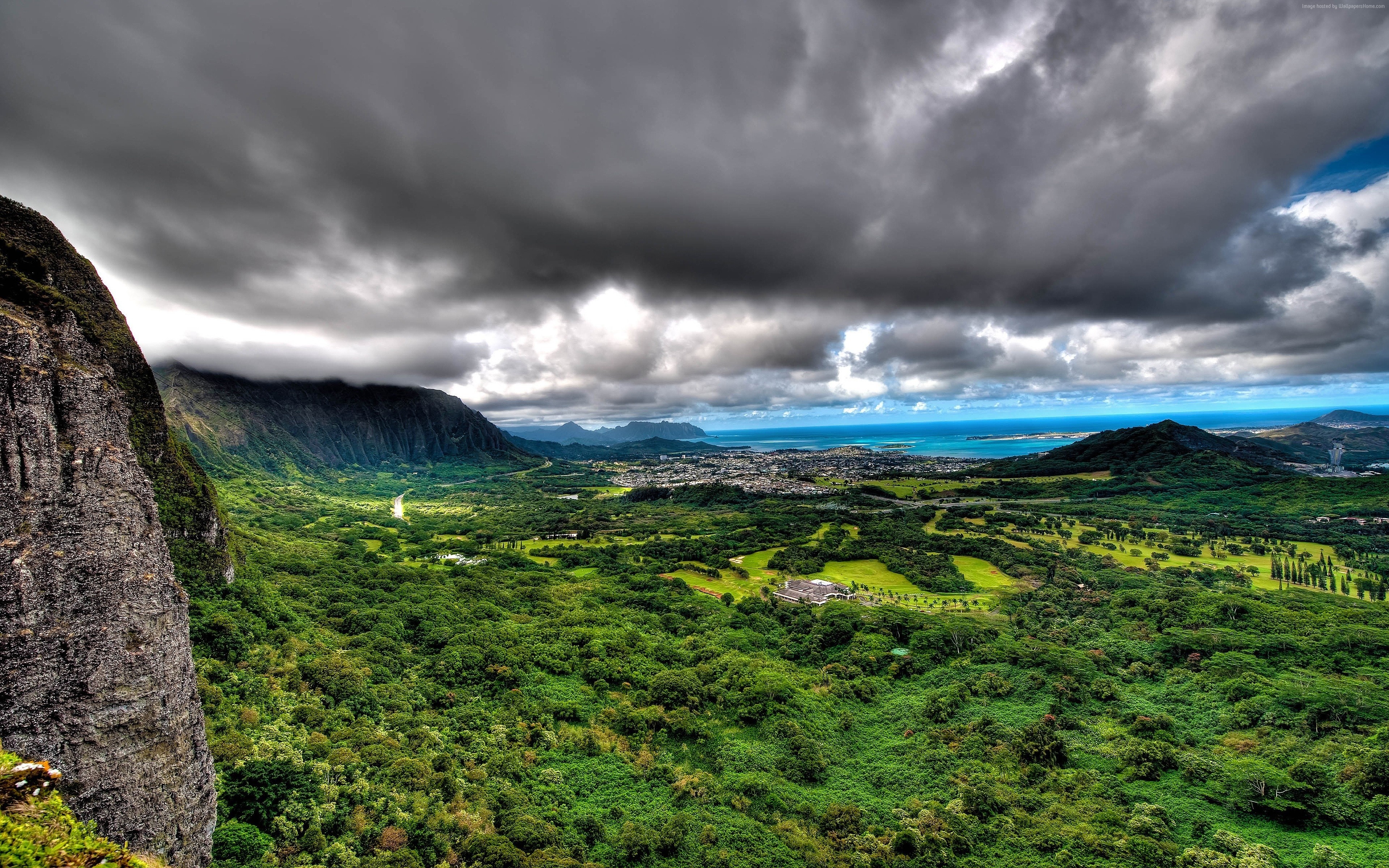 4K HDR Landscape of a Tropical Valley and Coastline HD Wallpaper