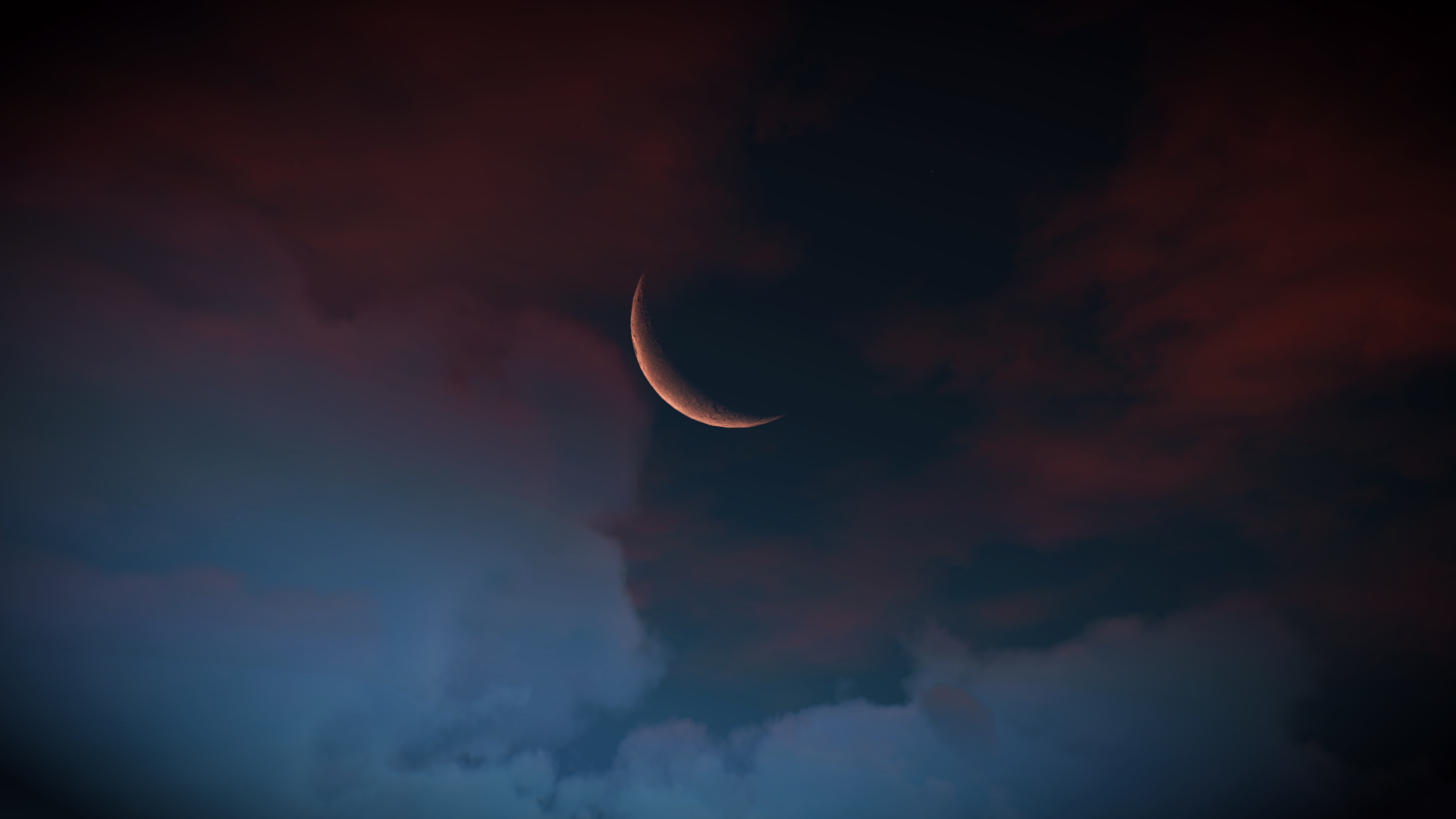 Crescent moon in cloudy sky HD Wallpaper