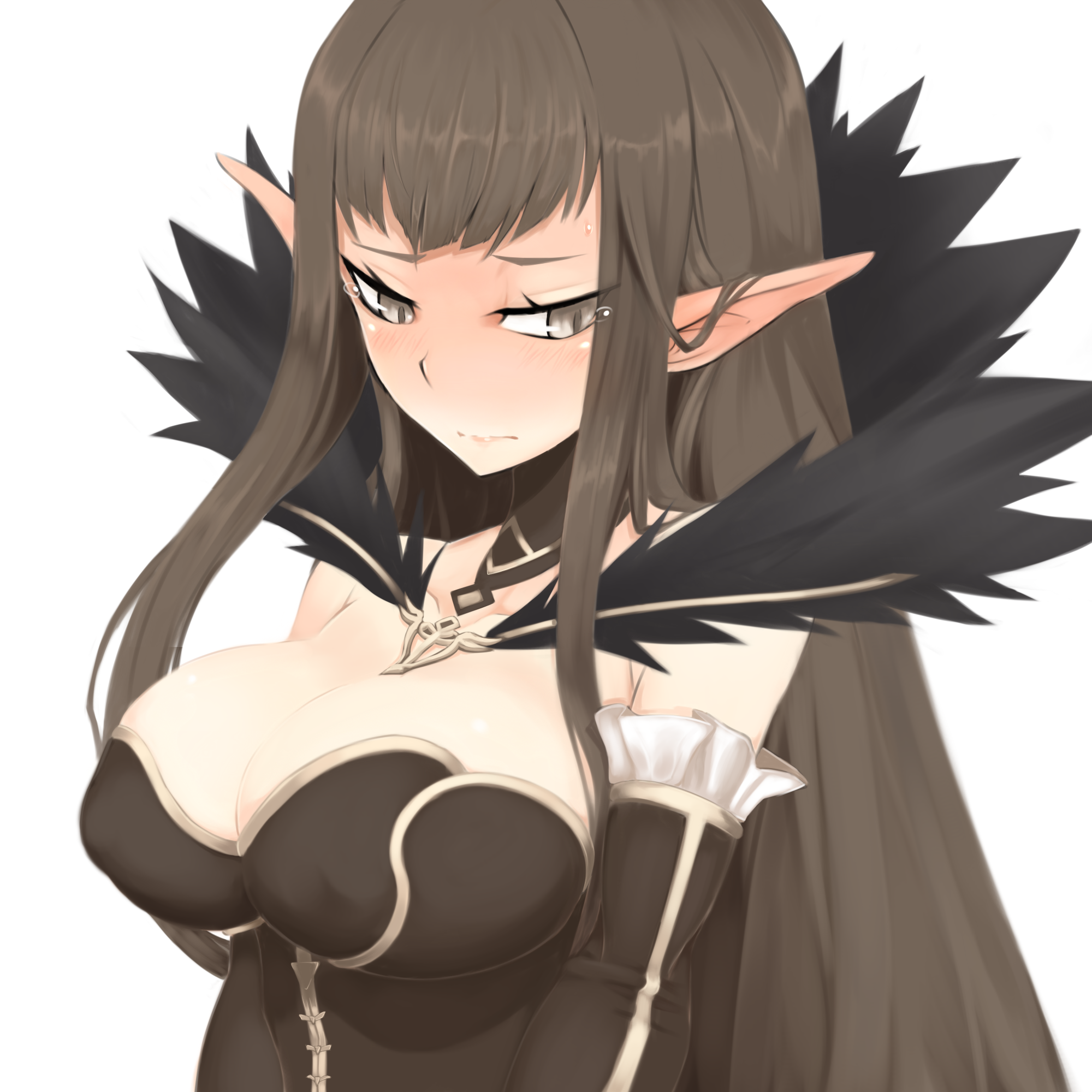Anime elf girl with long brown hair and black feathers HD Wallpaper