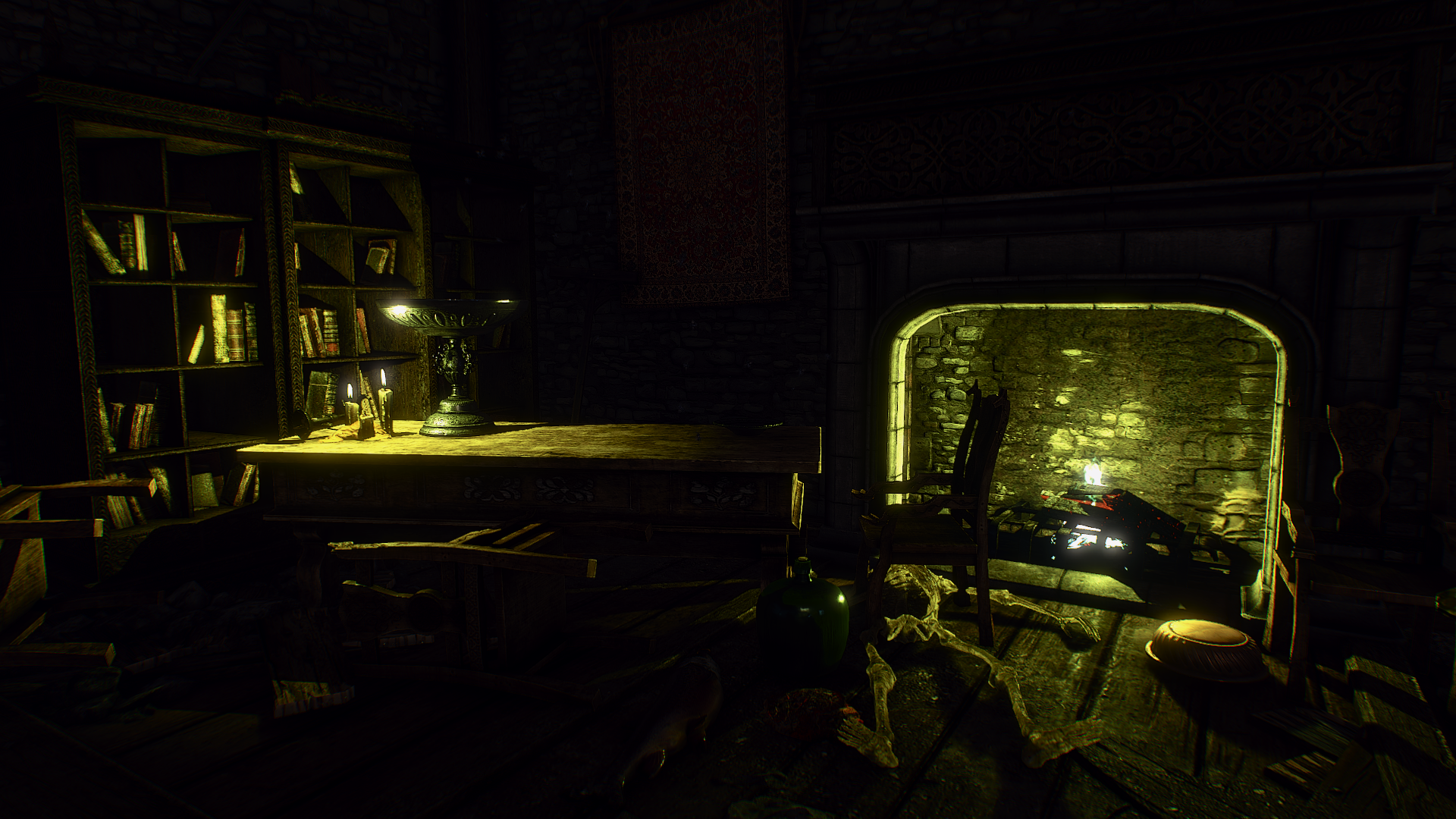 The Witcher 3 Wild Hunt screenshot of a dark room HD Wallpaper