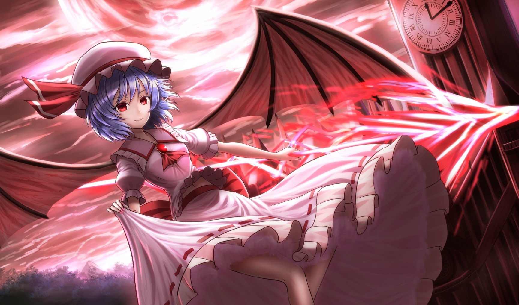Remilia Scarlet from Touhou with wings and red energy HD Wallpaper