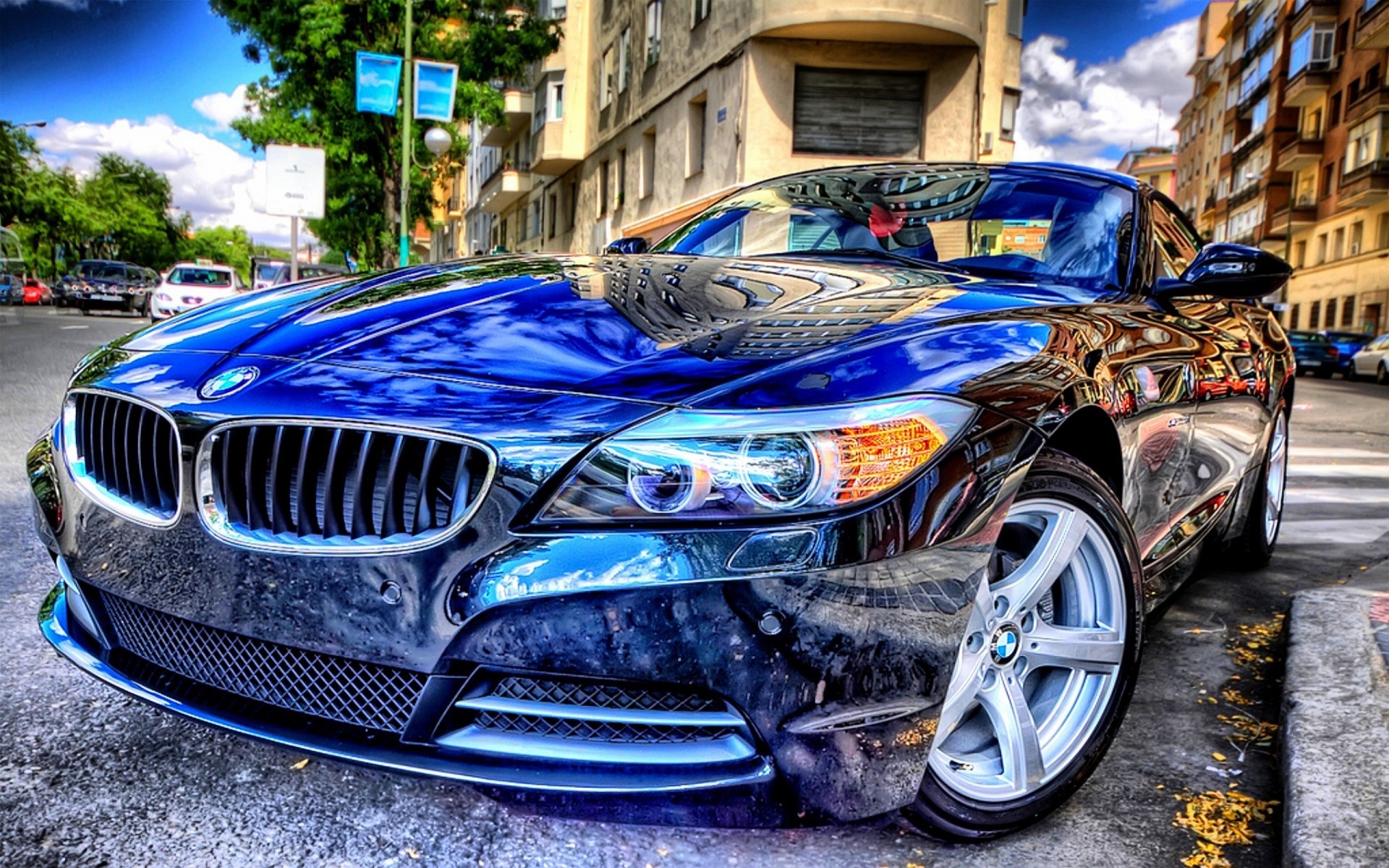 Blue BMW Z4 Sports Car on City Street HD Wallpaper