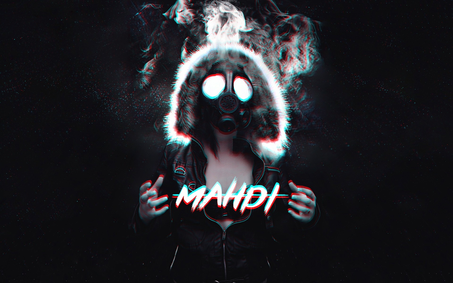 Person wearing a gas mask with "MAHDI" text HD Wallpaper