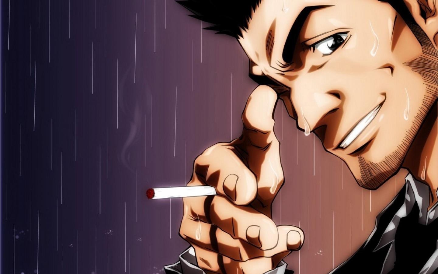 Isshin Kurosaki from Bleach smoking in the rain HD Wallpaper