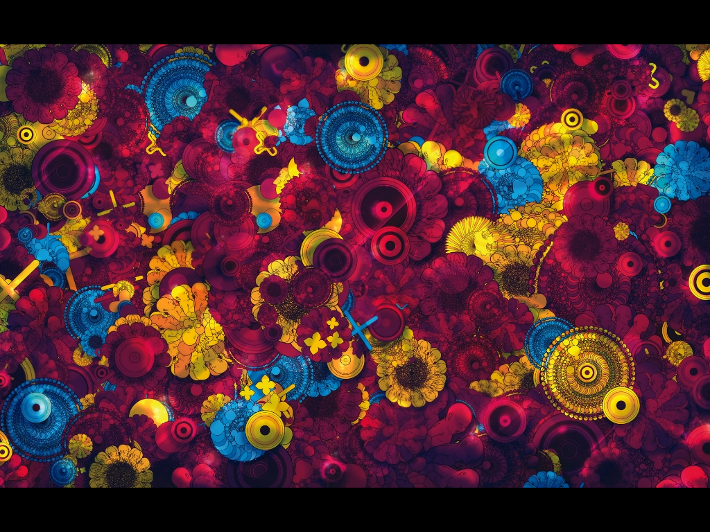Abstract digital art with floral and circular patterns HD Wallpaper