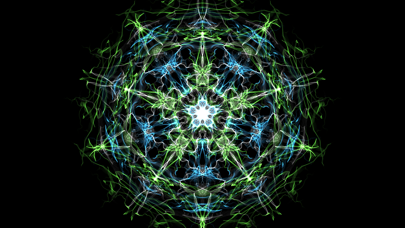 Green and blue fractal pattern on black background HD Wallpaper