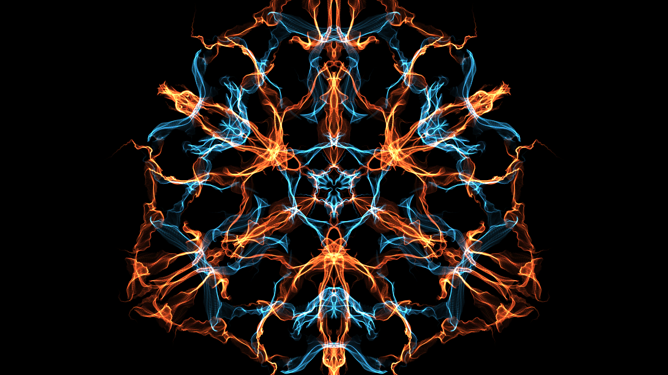Symmetrical fractal pattern of orange and blue light HD Wallpaper