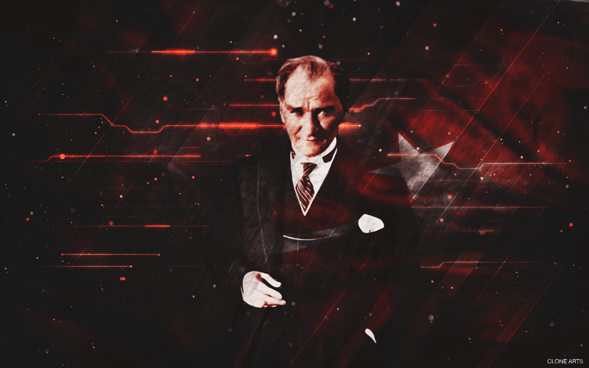 Mustafa Kemal Atatürk in a suit with red digital lines HD Wallpaper