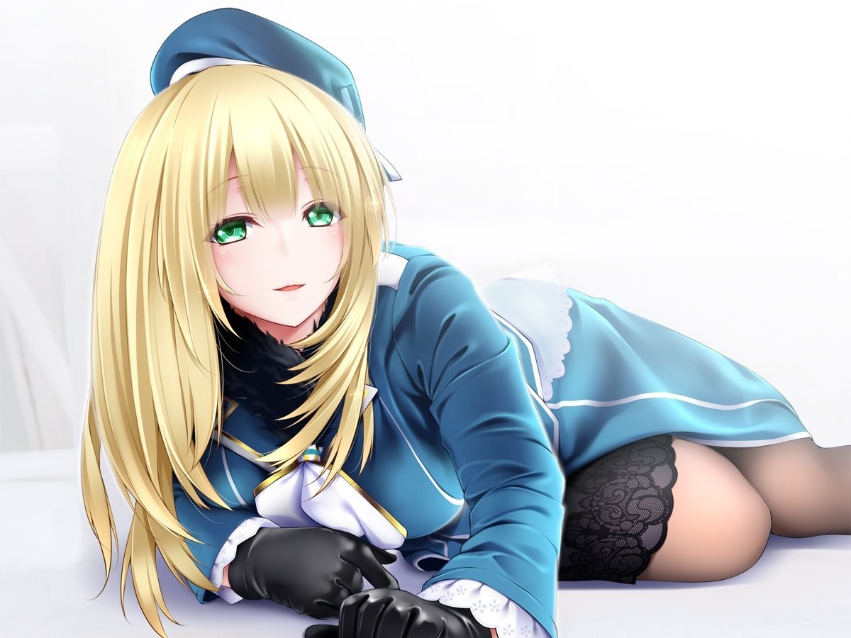 Anime girl in blue uniform and black stockings HD Wallpaper