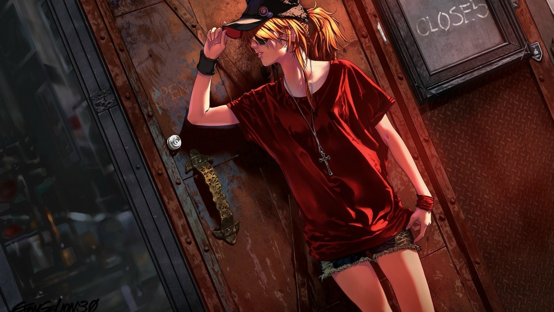 Asuka Langley Soryu from Neon Genesis Evangelion leaning on a door HD Wallpaper