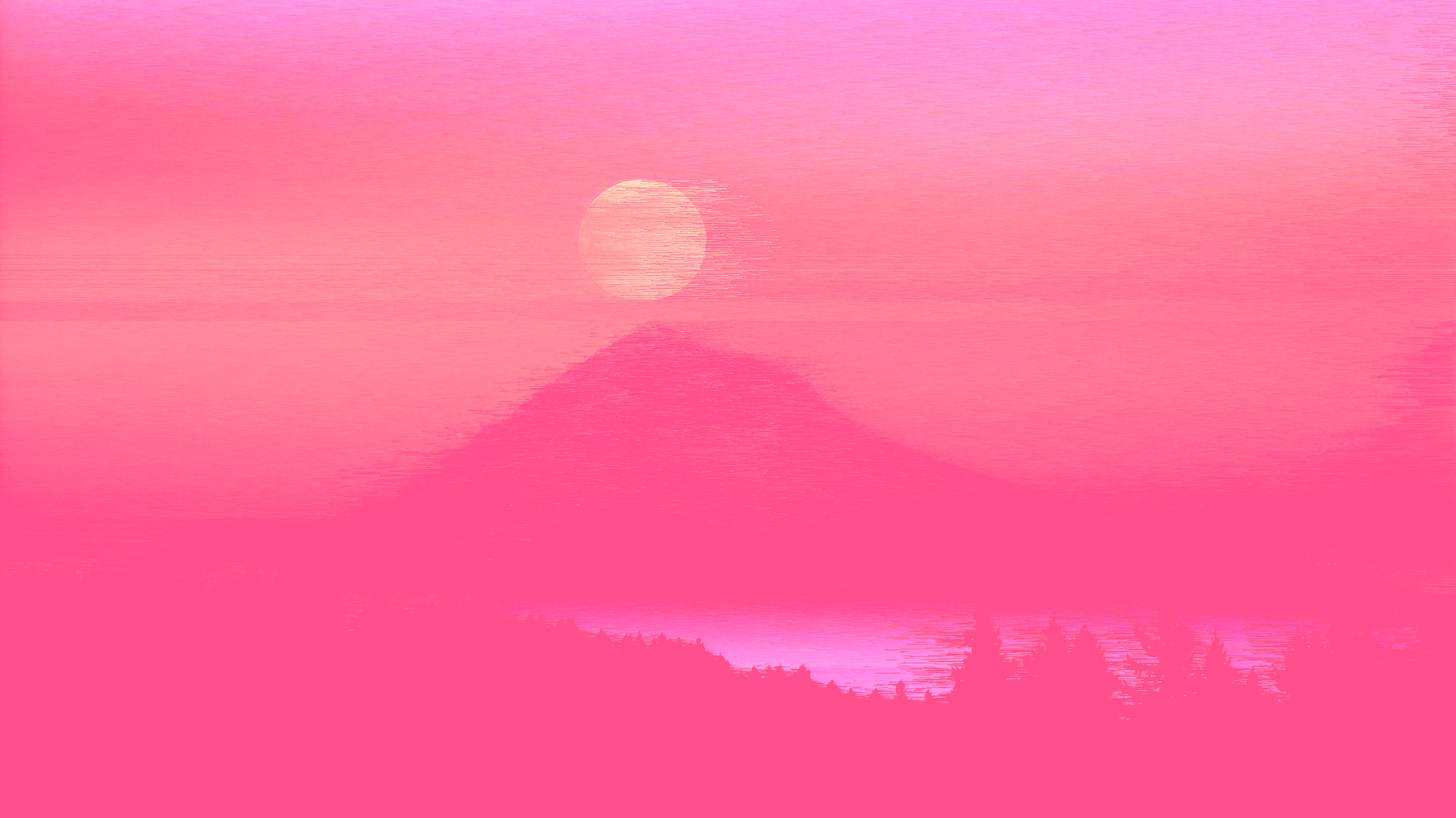 Pink sunset over a mountain with trees HD Wallpaper