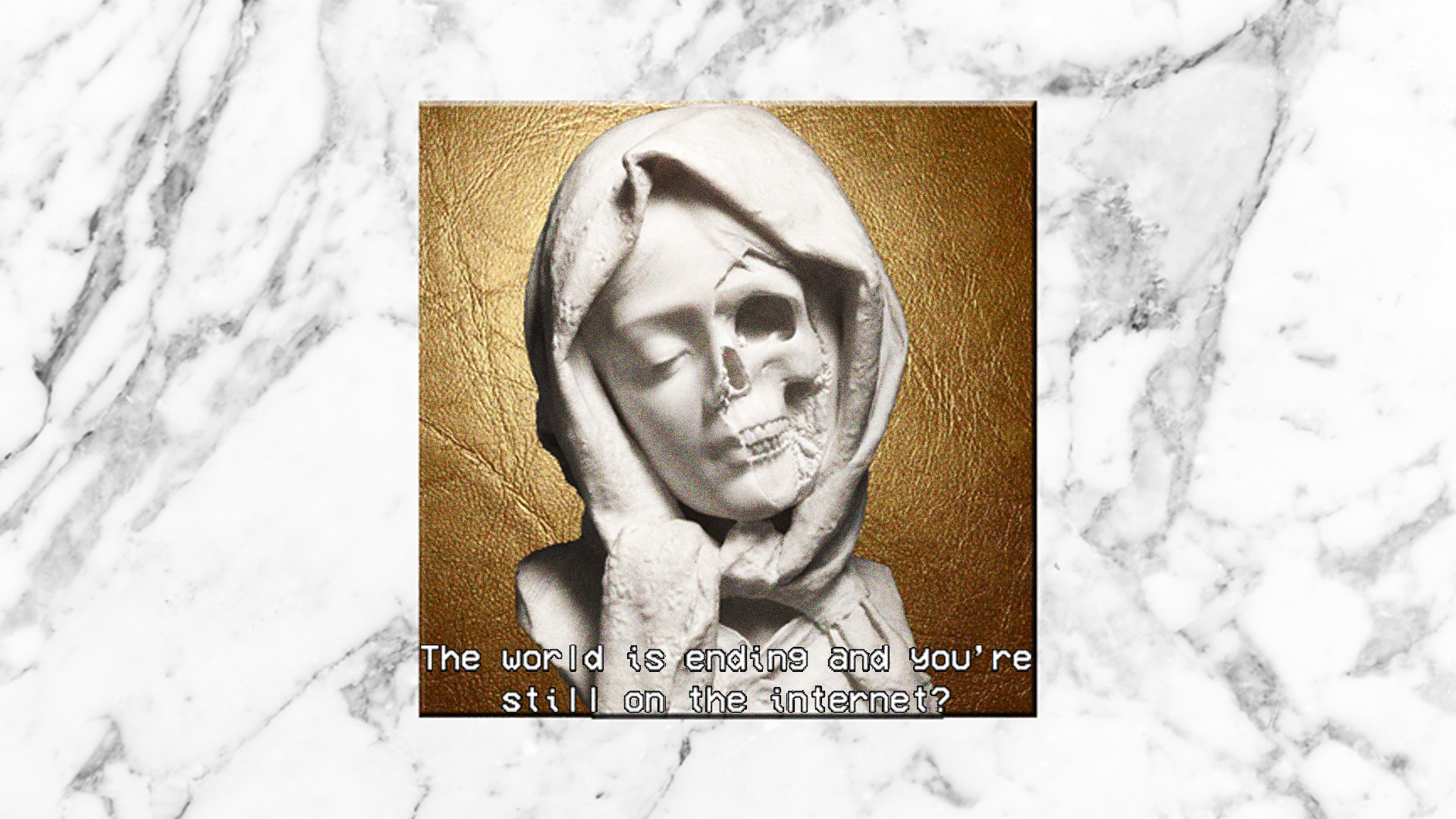 Sculpture of a face with skull half on gold background HD Wallpaper