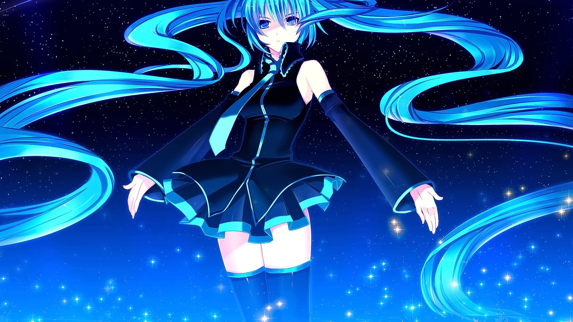 Anime girl with aqua hair in outer space HD Wallpaper