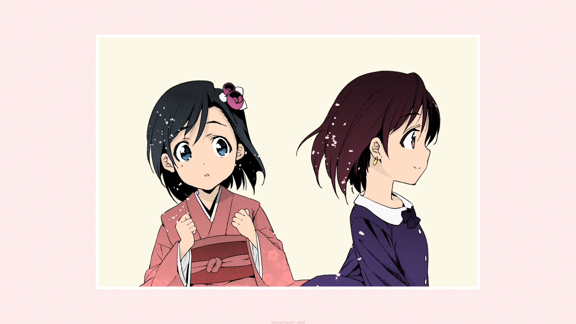 Two anime girls in traditional Japanese clothing HD Wallpaper