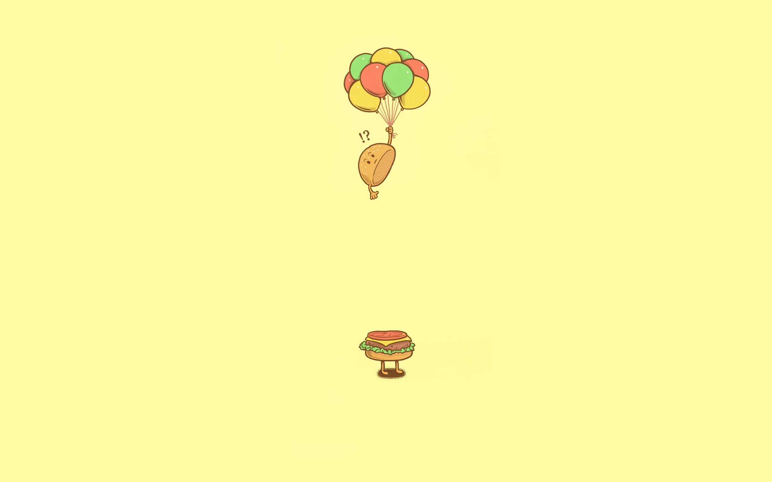 Burger with balloons flying over another burger HD Wallpaper