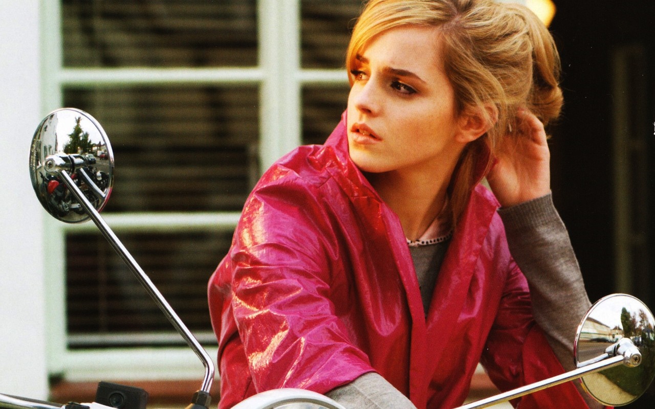 Emma Watson on a scooter HD Wallpaper