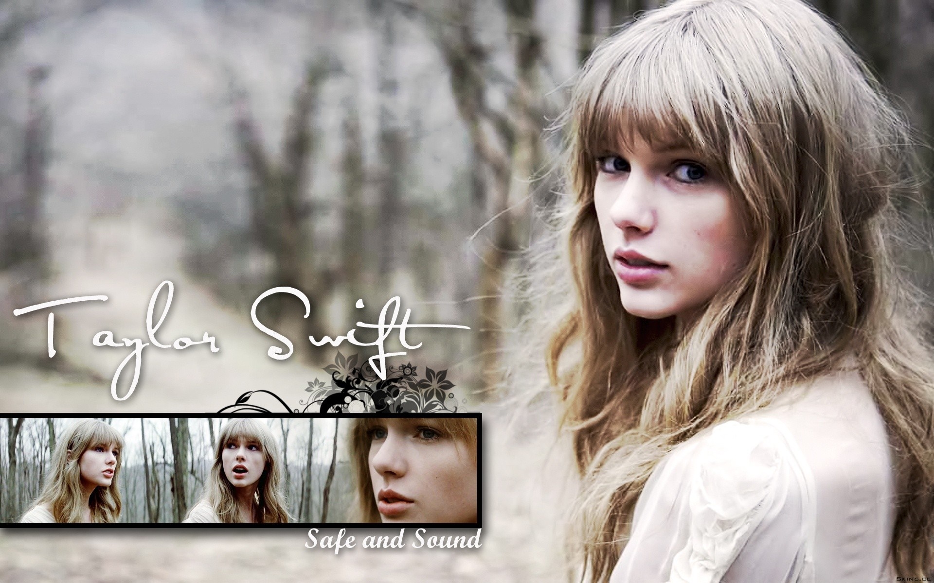 Taylor Swift with "Safe and Sound" text HD Wallpaper
