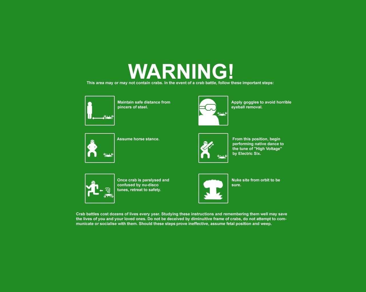Warning about crabs with instructions HD Wallpaper