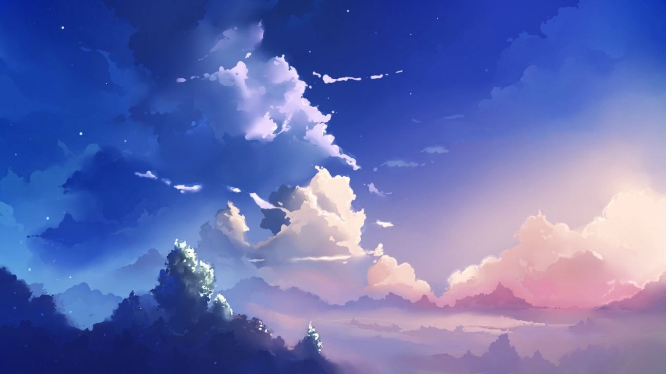 Anime sky with clouds at dusk and dawn HD Wallpaper