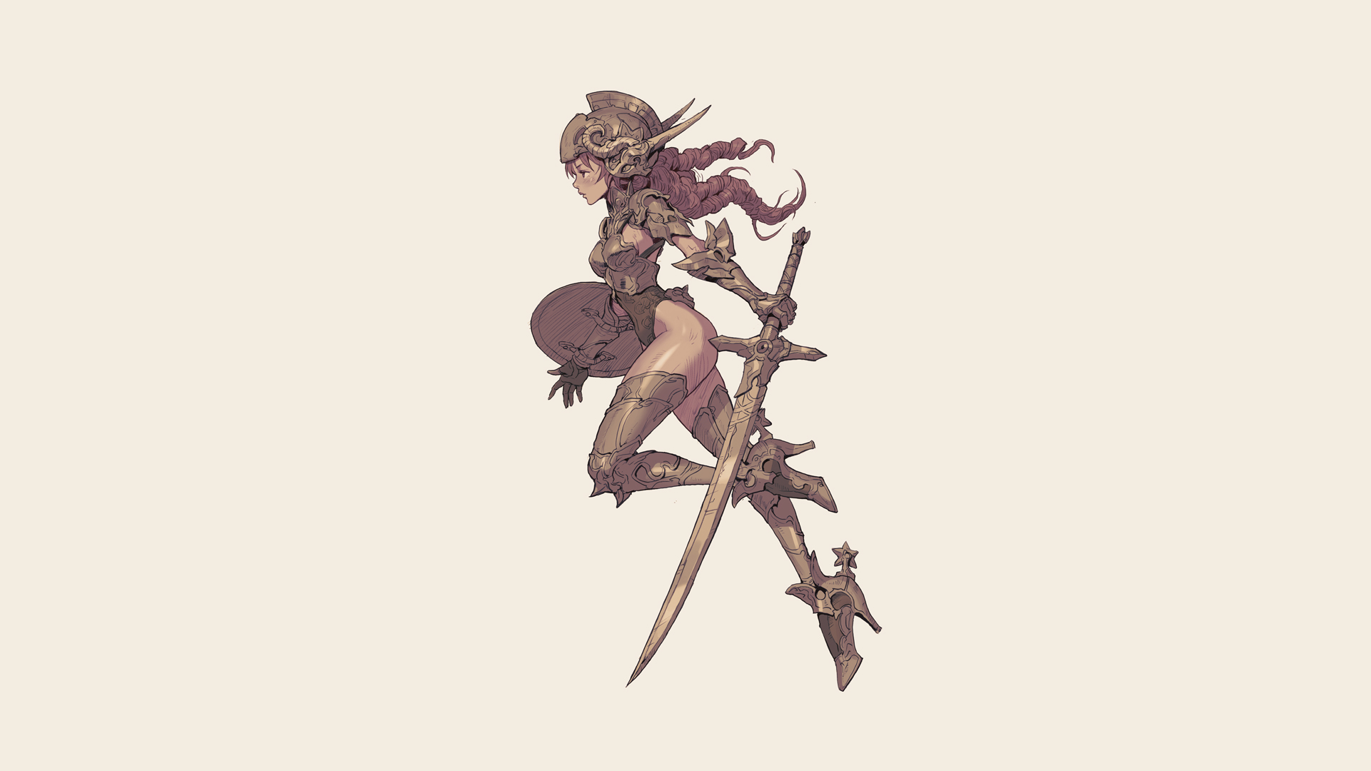 Anime warrior woman with sword and shield HD Wallpaper