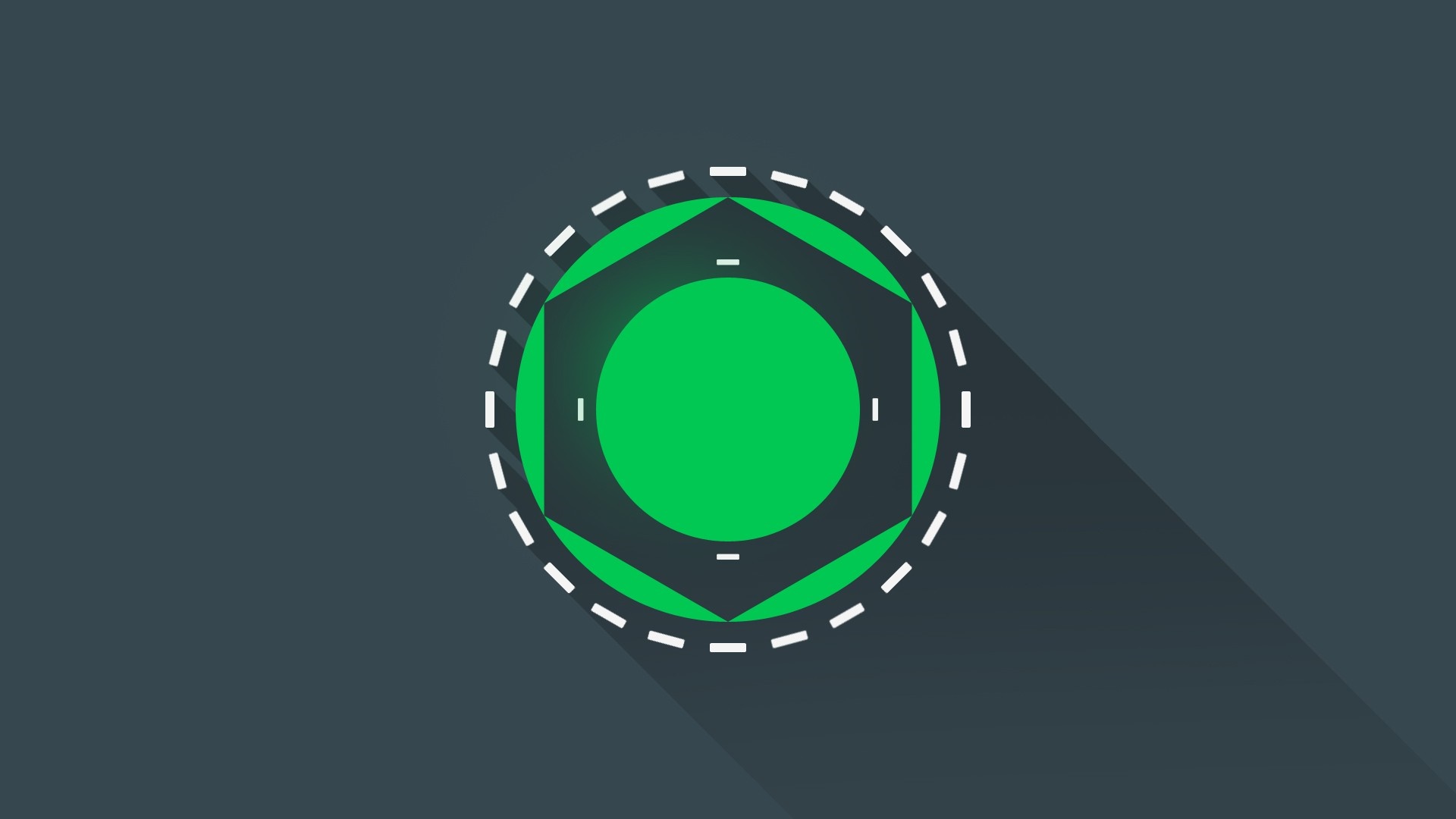 Abstract green hexagon and circle logo with dashed outline HD Wallpaper
