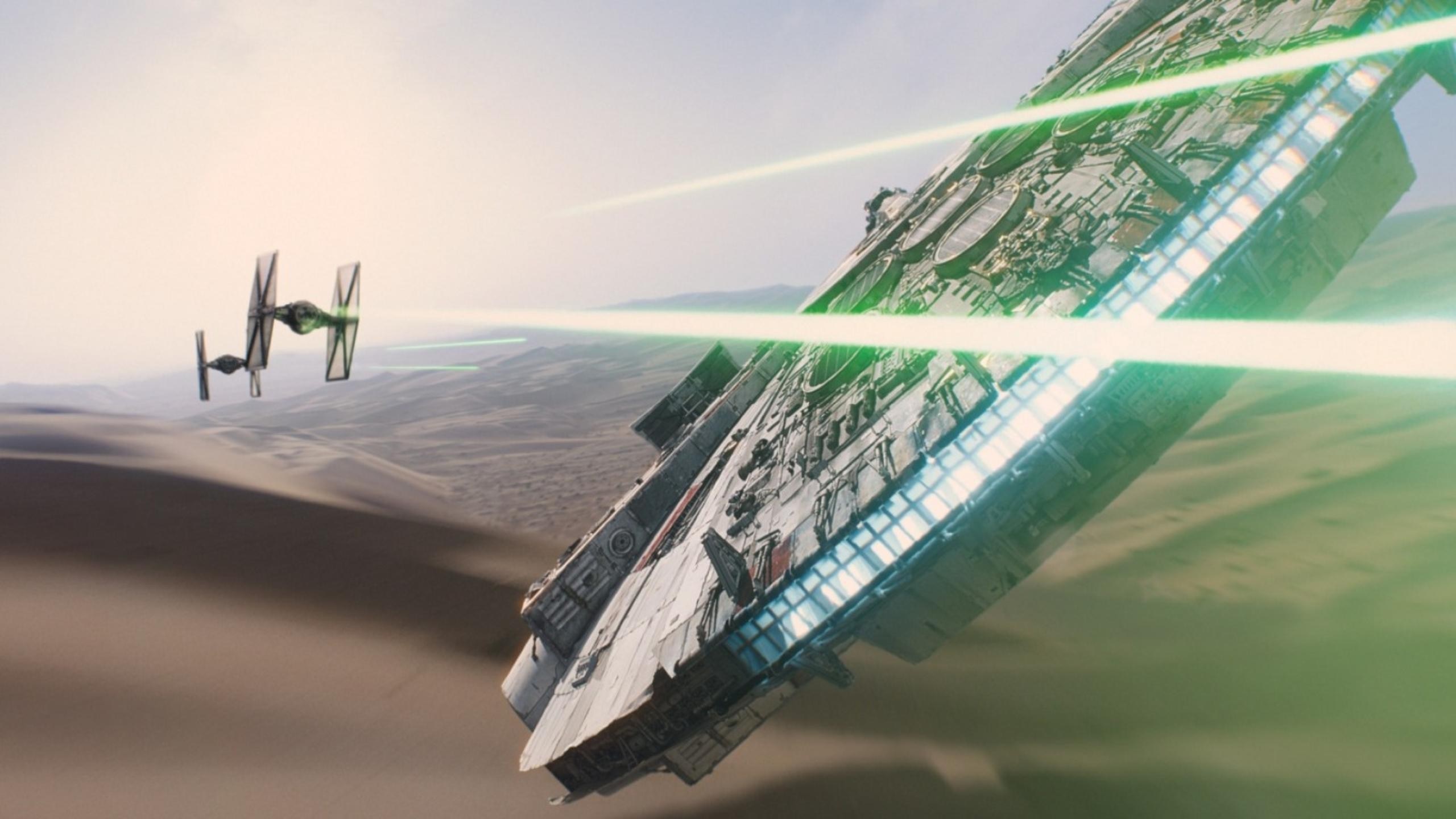 Star Wars: Millennium Falcon and TIE Fighter in desert HD Wallpaper