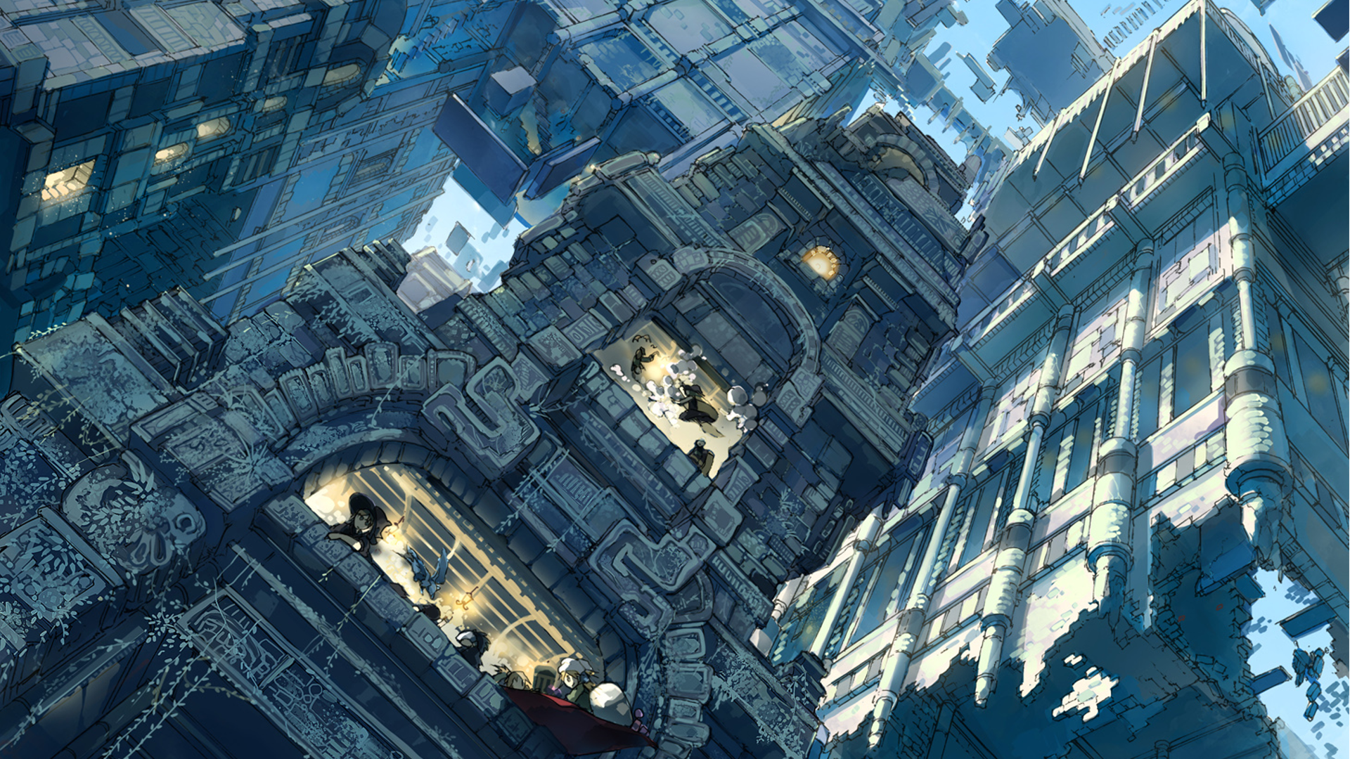 Fantasy city with ancient architecture and modern elements HD Wallpaper