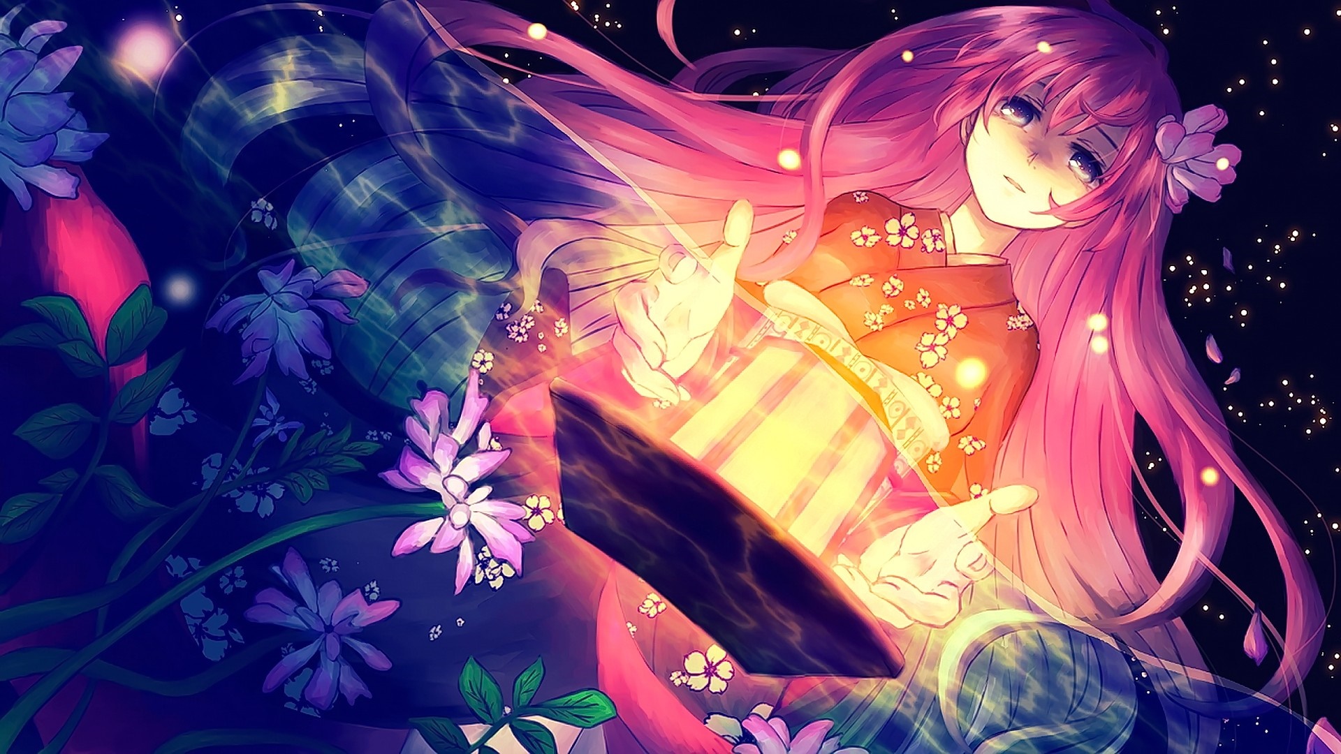 Anime girl with pink hair and blue eyes HD Wallpaper