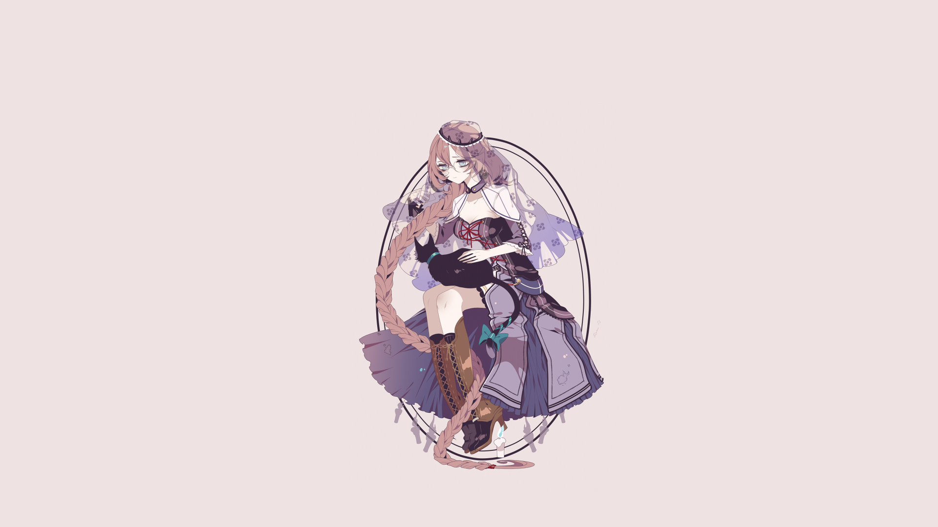 Anime girl with cat and veil HD Wallpaper