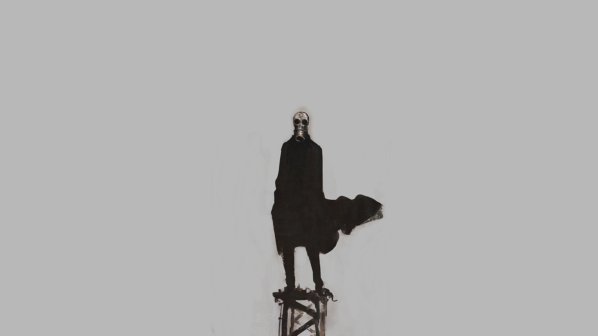 Man in gas mask standing on structure HD Wallpaper
