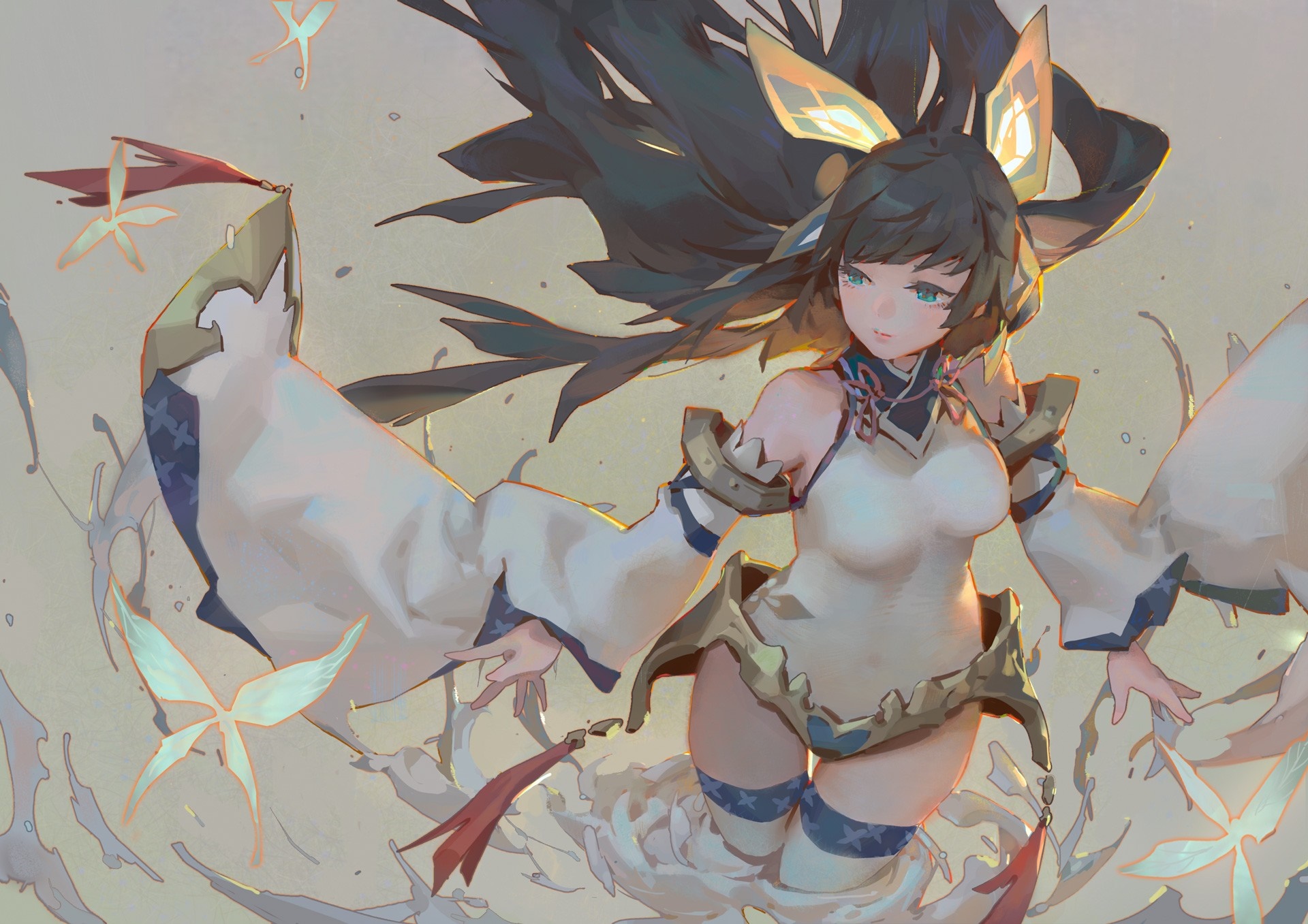 Anime girl with black hair and blue eyes HD Wallpaper