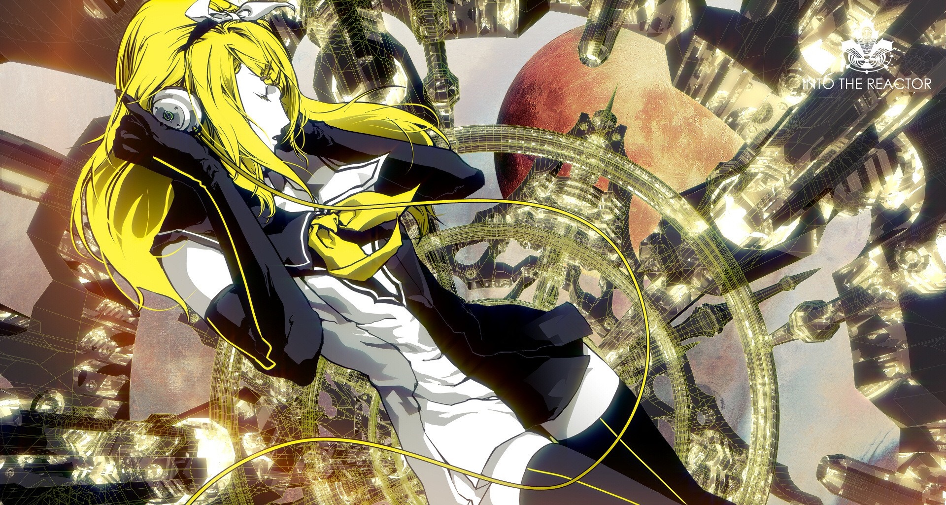 Kagamine Rin from Vocaloid in a futuristic city HD Wallpaper
