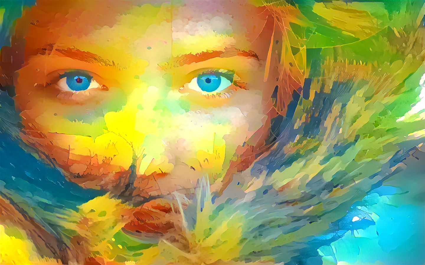 Colorful Psychedelic Portrait of a Woman with Blue Eyes HD Wallpaper