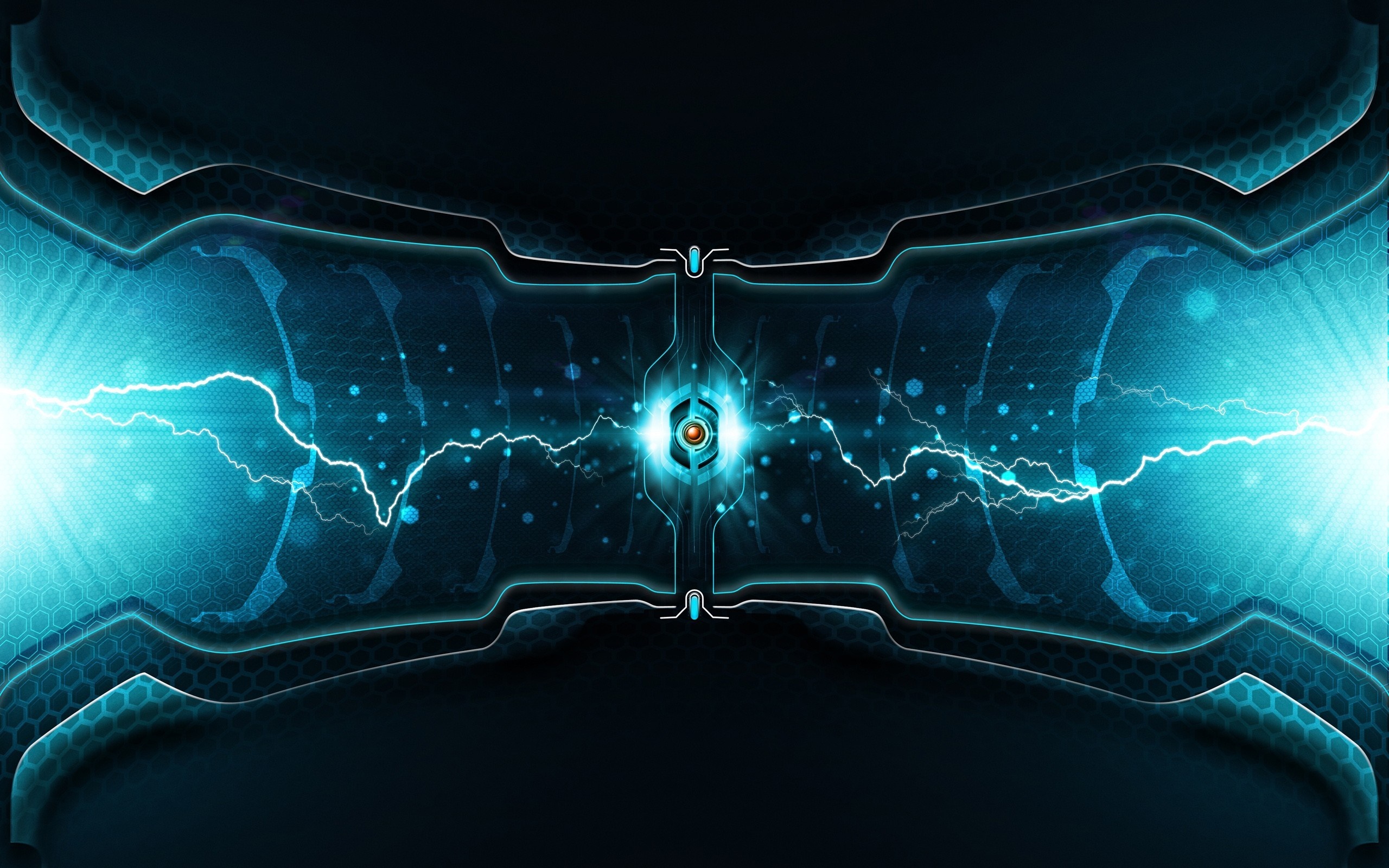 Abstract blue energy with lightning and hexagonal patterns HD Wallpaper