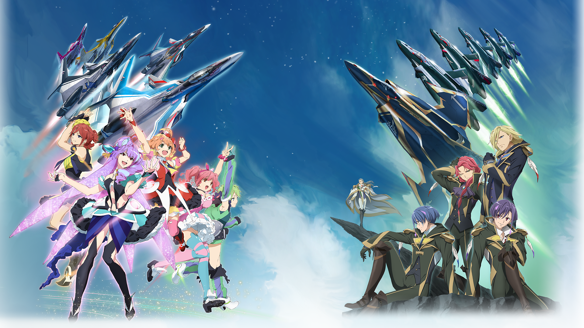 Anime characters and fighter jets in the sky HD Wallpaper