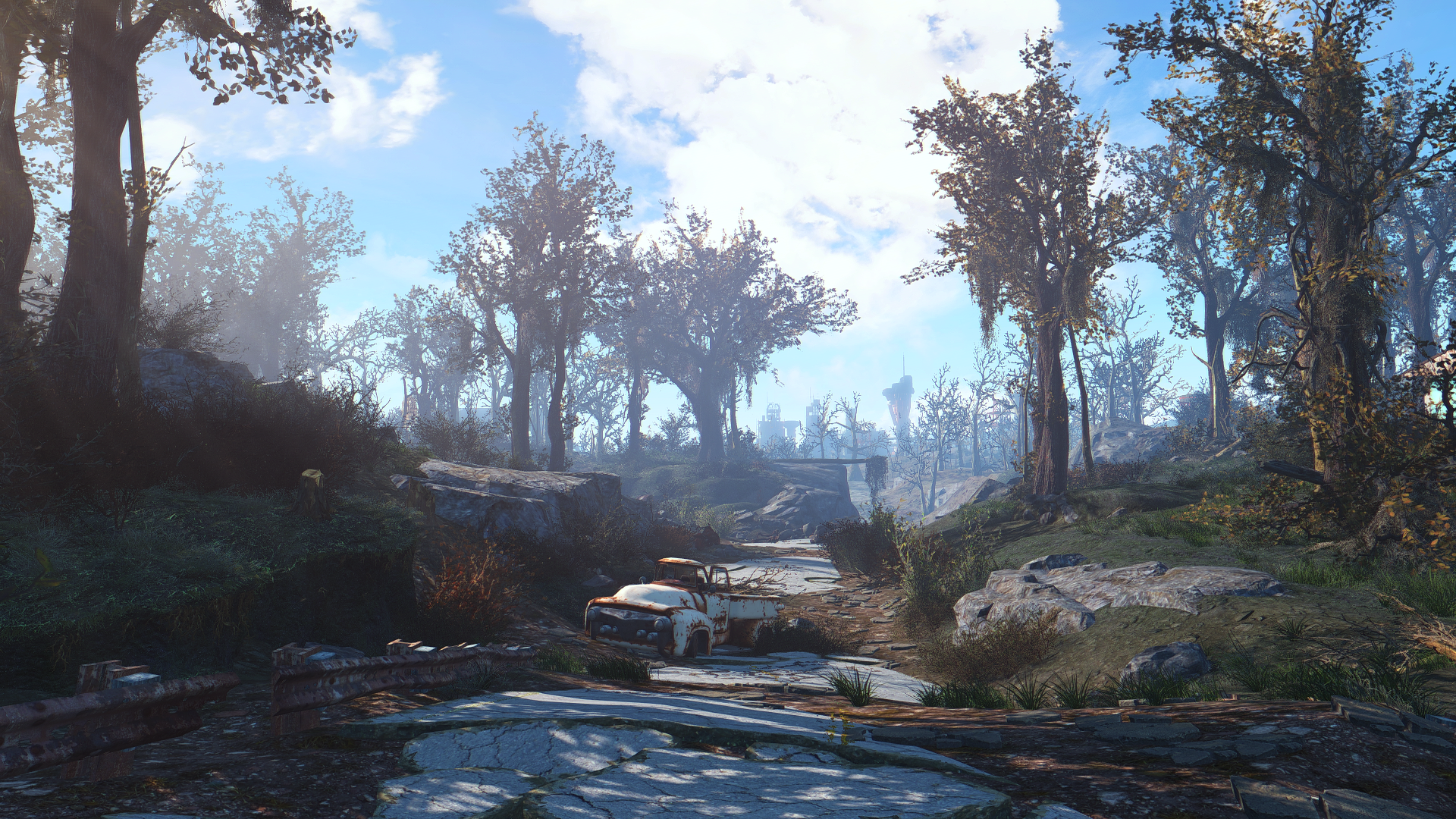 Fallout 4 landscape with abandoned truck HD Wallpaper