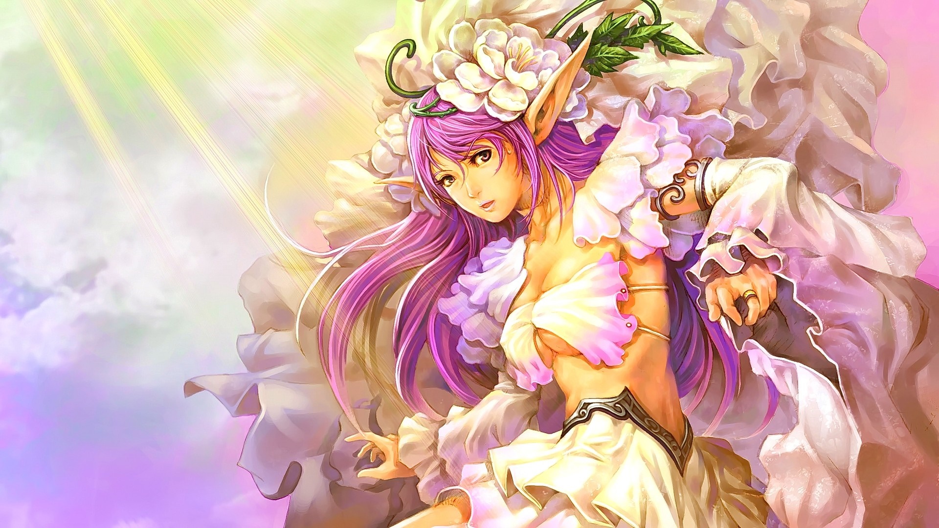 Fairy with purple hair and flower crown HD Wallpaper