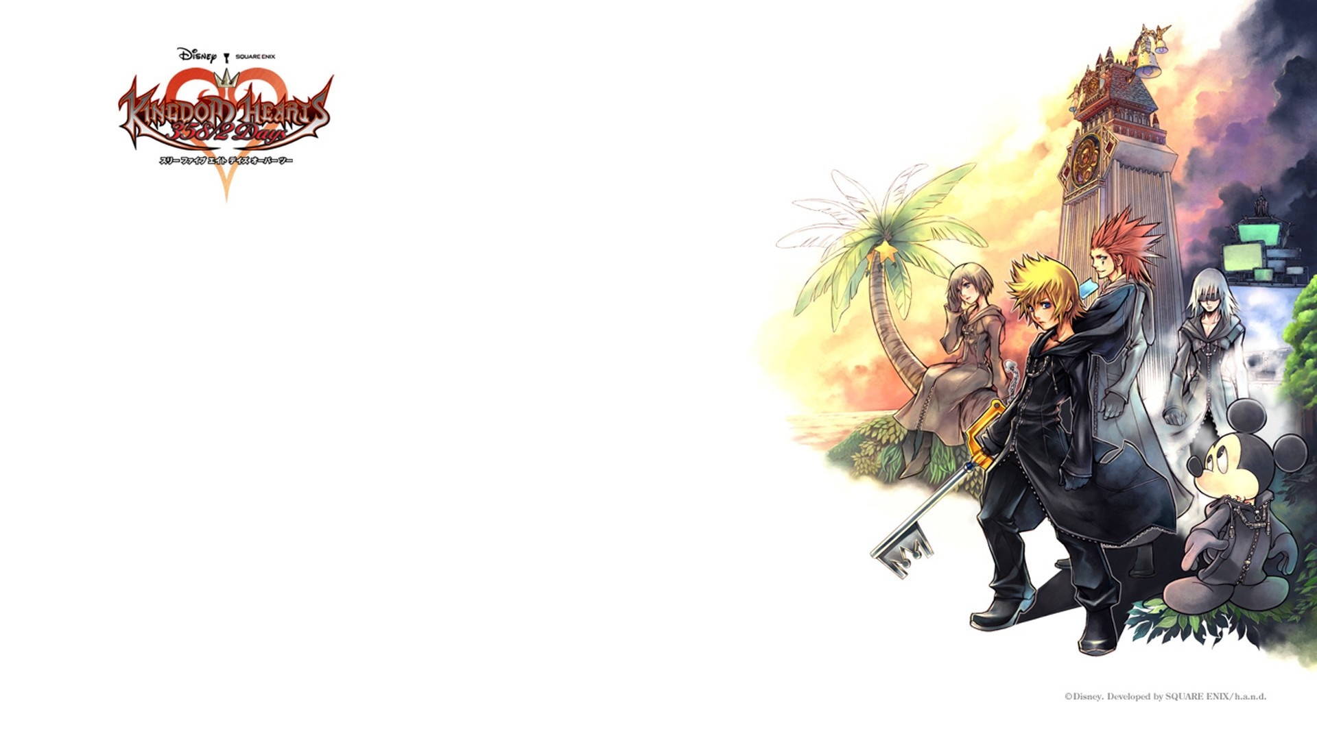 Kingdom Hearts characters and clock tower illustration HD Wallpaper
